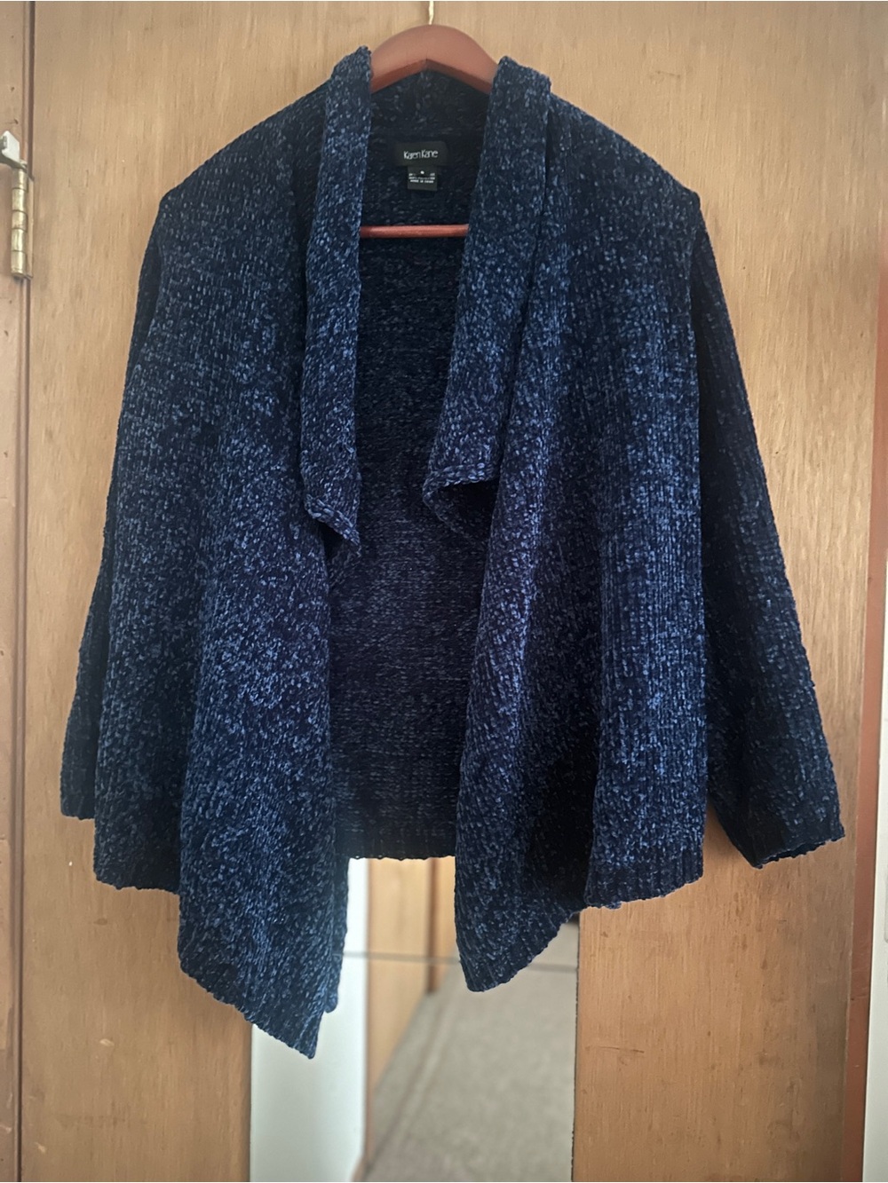 Karen Kane Draped Open-Front Cozy Cardigan Sweater - Navy Blue